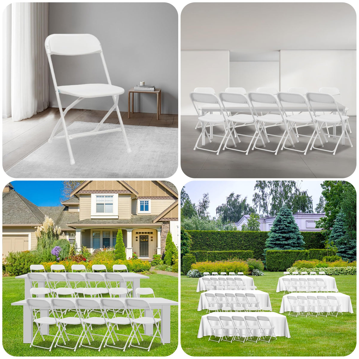 10 Pack White Folding Chairs 350LBS Capacity Steel A843
