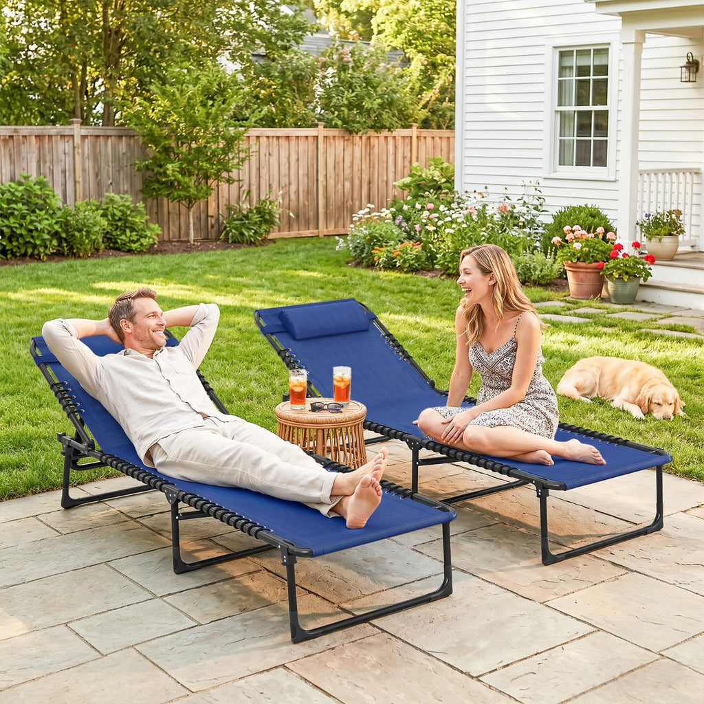 Folding Chaise Lounge Chair Set of 2 Blue J496