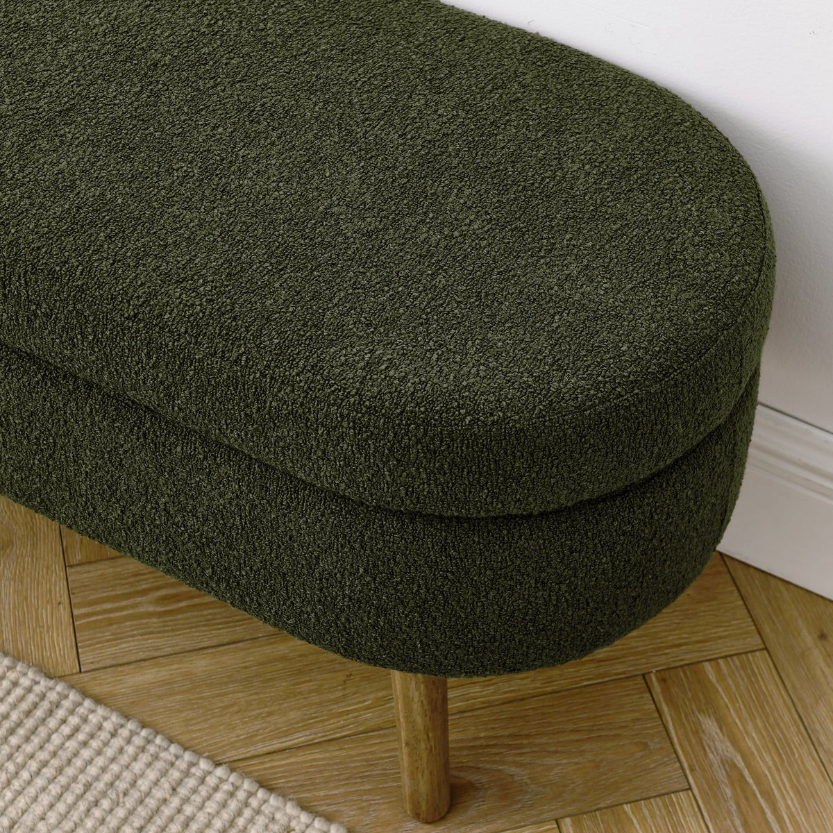 Oval Storage Bench with Rubber Wood Legs Green E215004