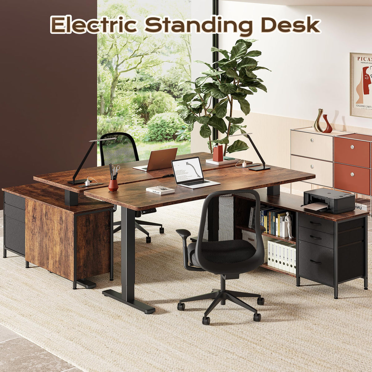 55.1'' L Standing Desk with Outlets, Cabinet, Shelves, Drawers Z2732