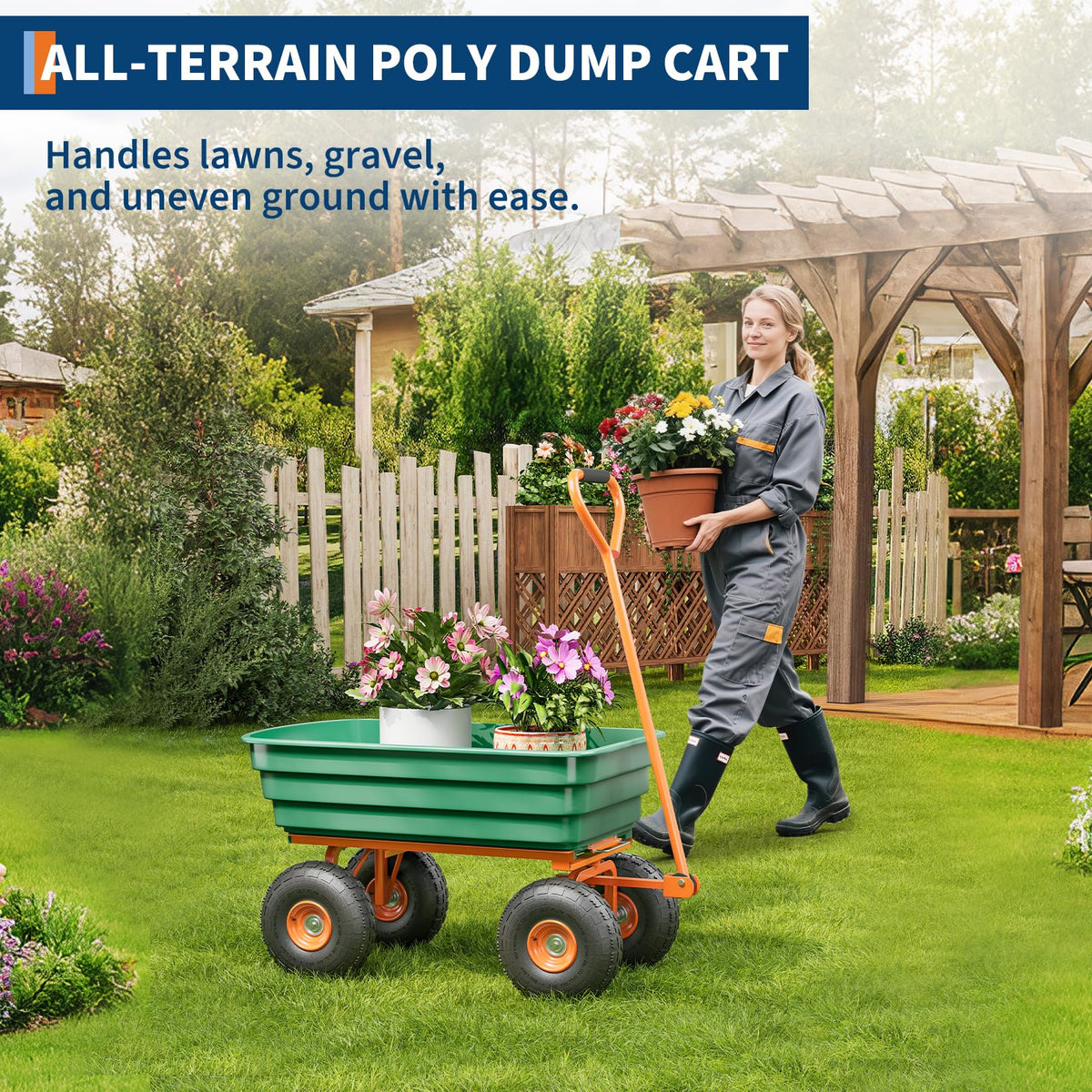 Heavy Duty 4 Cu Ft 1200Lbs Utility Wagon with 10" No-Flat Tires D838