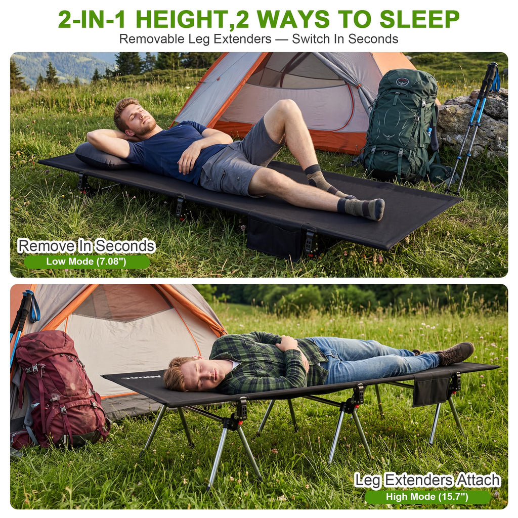 Height Adjustable Black Camping Cot W1752