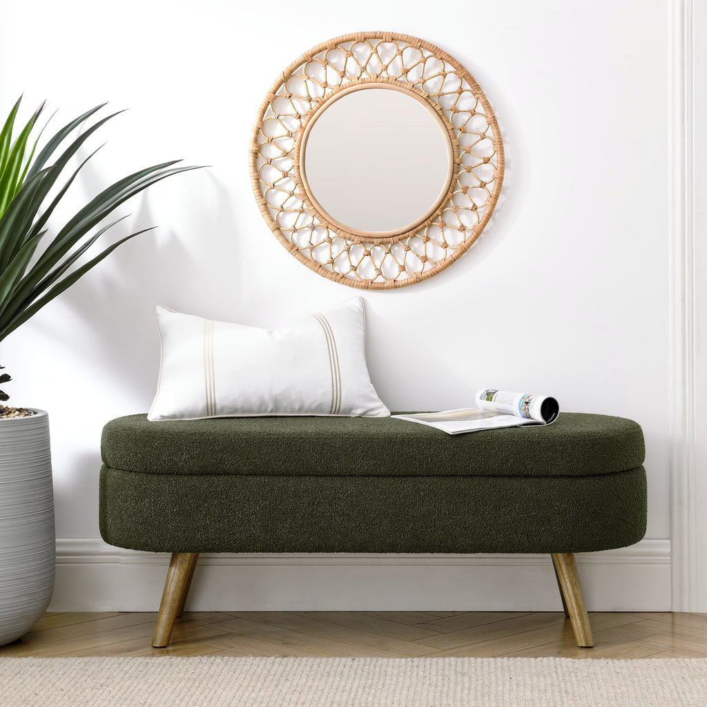 Oval Storage Bench with Rubber Wood Legs Green E215004