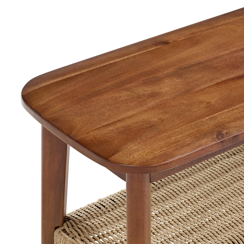 Solid Wood Entryway Bench with Woven Storage Shelf, Chestnut, 48” A192708