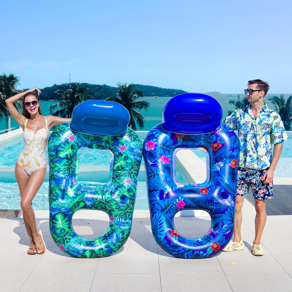 4 Pack Oversized Inflatable Pool Floats with Headrest and Cup Holder M810766