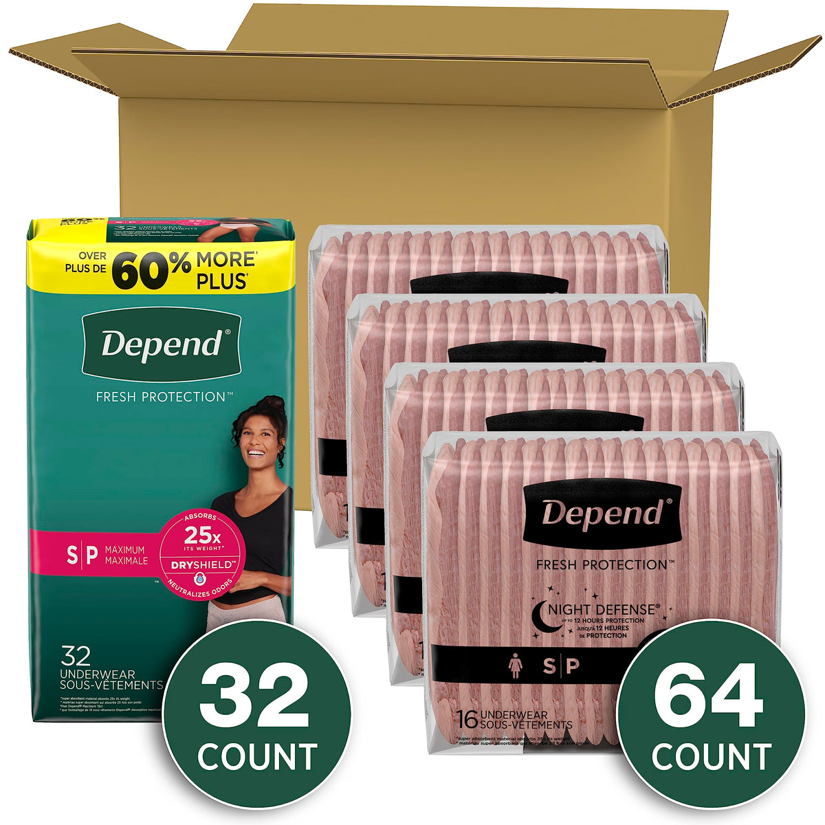 Adult Incontinence Underwear Bundle: Maximum S Blush 32 Count and Overnight S Blush 64 Count I61296